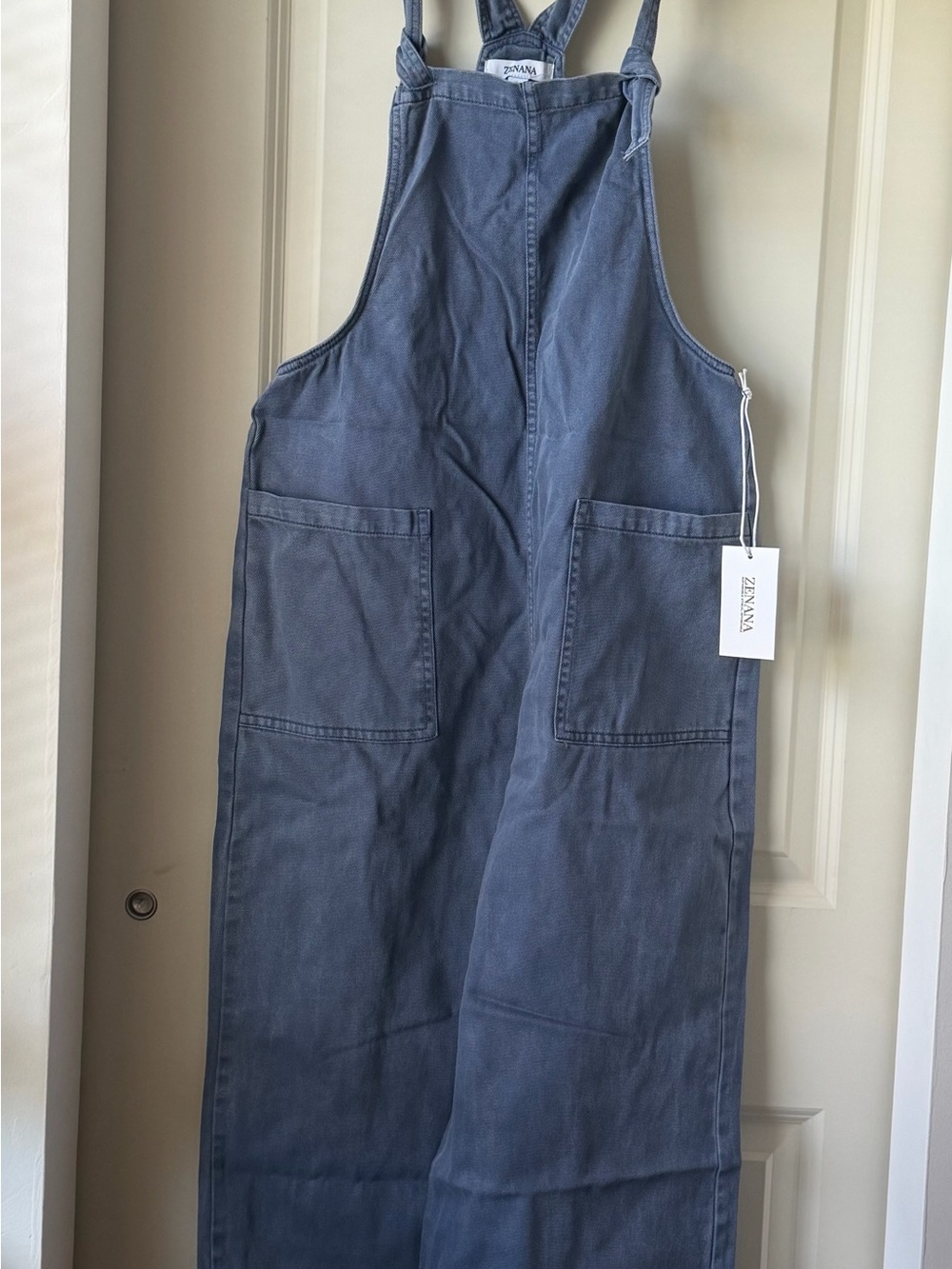 Zenana Outfitters Navy Blue Wide-Leg Denim Overalls - Picture 2 of 3